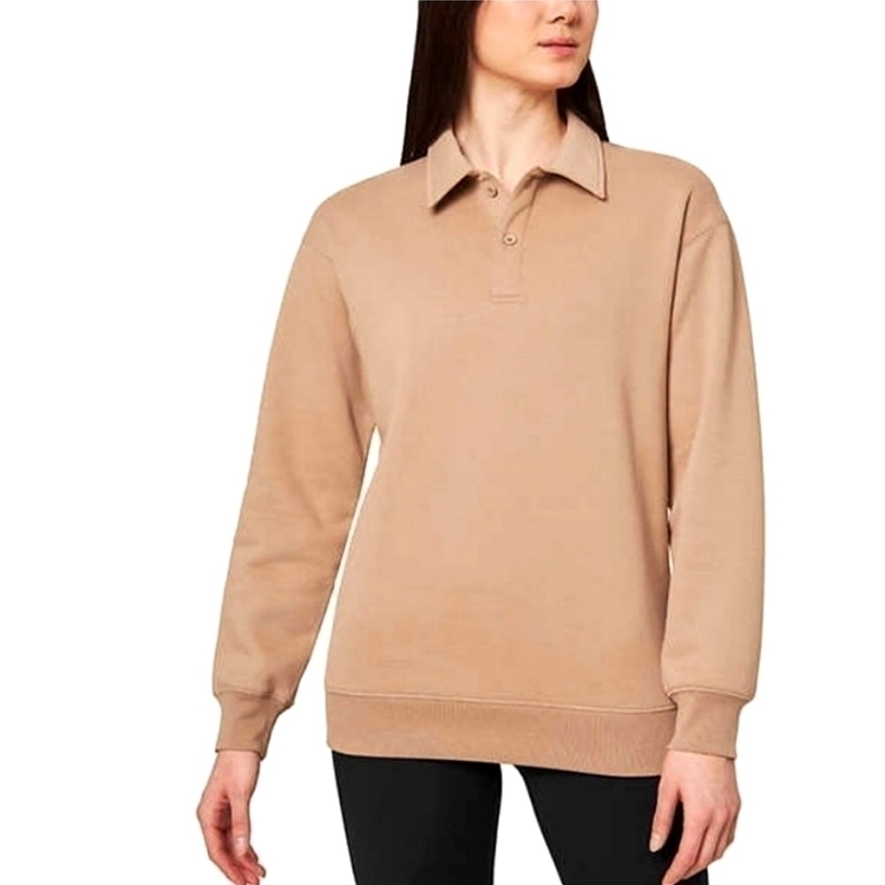 Mondetta Ladies Collared Fleece Pullover Top Tan/Mocha Small